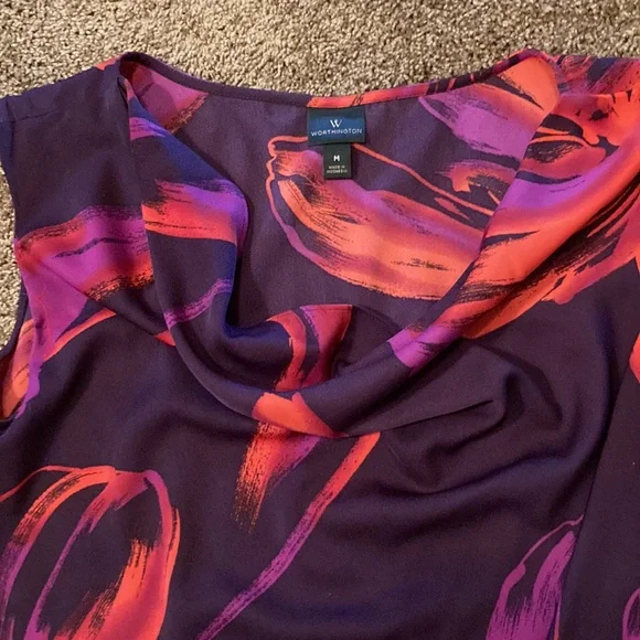 Worthington dressy tank top. Vivid colors. Size medium. Cowl neck. Very dressy - Picture 3 of 4